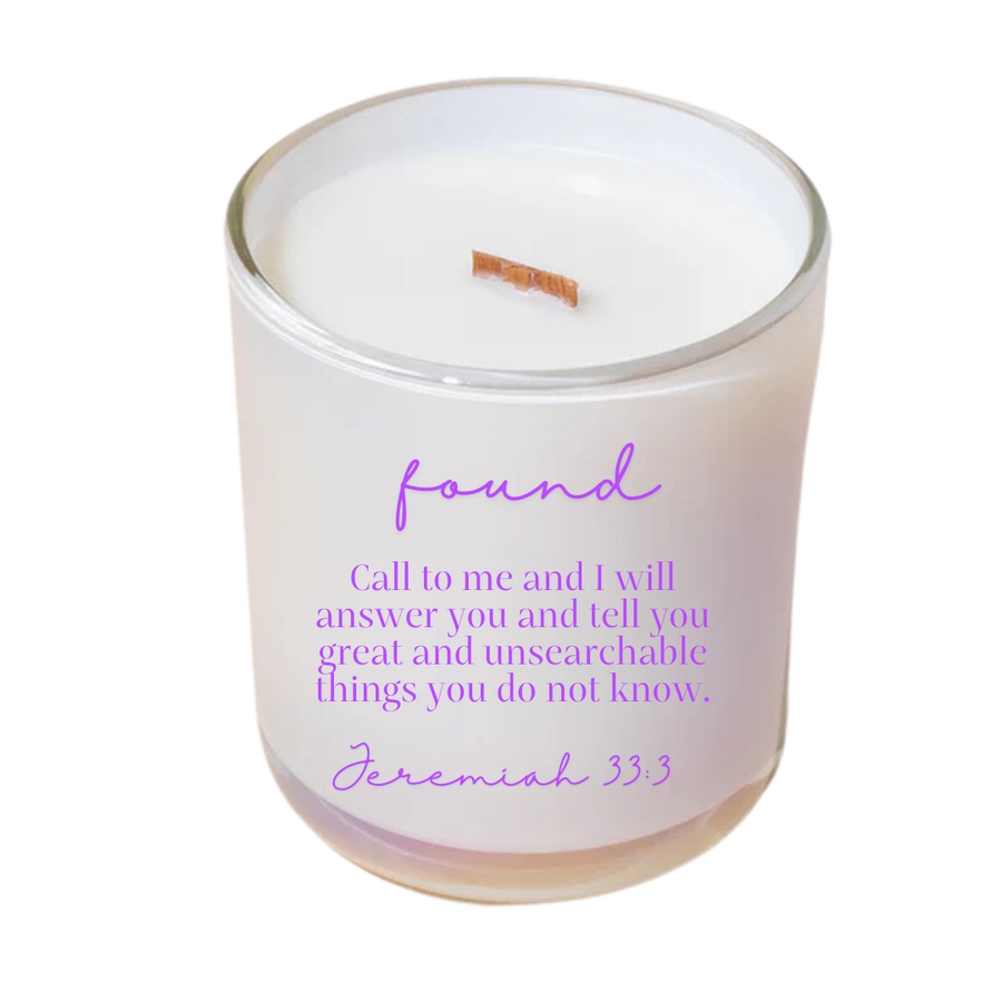 Found Jeremiah 33:3 14 oz 100% Soy Wax Frozen Lake and Cashmere Vanilla