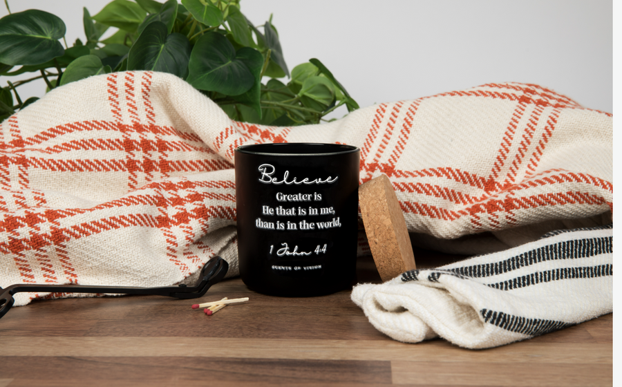 Believe John 4:4 14 oz Coconut Soy Wax Candle Mahogany Apple