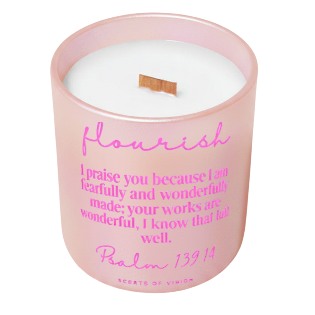 Flourish Psalm 139:14  14 oz Coconut Soy Wax Cool Water and Dove Soap