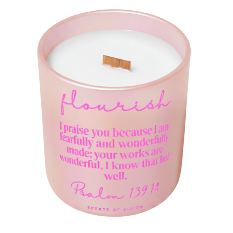 Flourish Psalm 139:14  14 oz Coconut Soy Wax Cool Water and Dove Soap