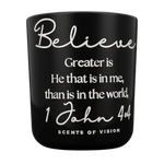 Believe John 4:4 14 oz Coconut Soy Wax Candle Mahogany Apple