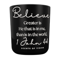 Believe John 4:4 14 oz Coconut Soy Wax Candle Mahogany Apple