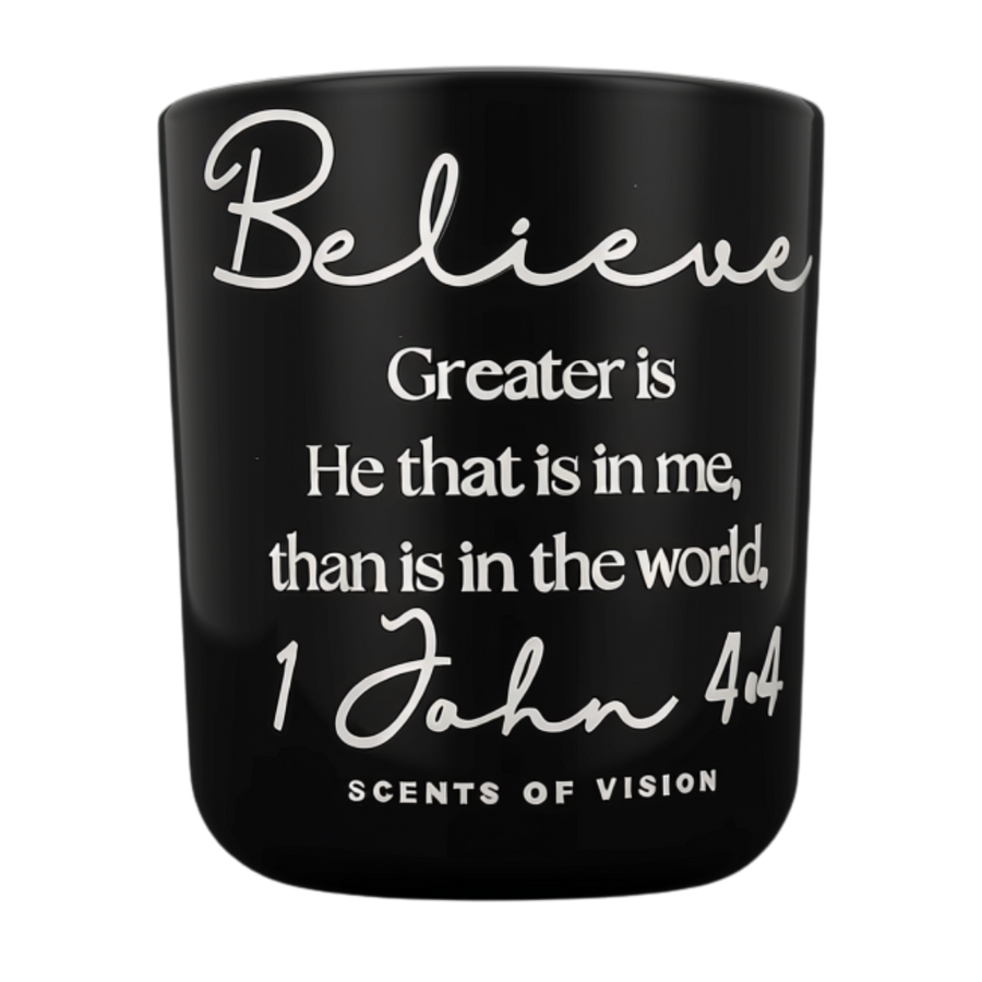 Believe John 4:4 14 oz Coconut Soy Wax Candle Mahogany Apple