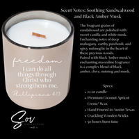 Freedom Phillipians 4:13  14 oz 100% Soy Wax Mahogany and Vanilla*BACK IN STOCK**