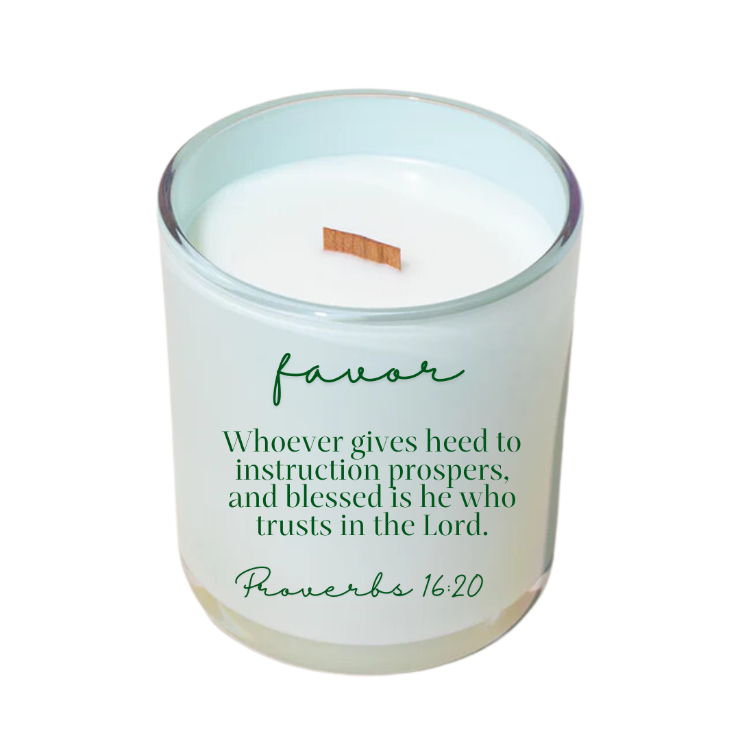 Favor Proverbs 16:20  12oz Coconut Soy Wax Sweater Weather