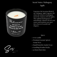 Believe John 4:4 14 oz Coconut Soy Wax Candle Mahogany Apple