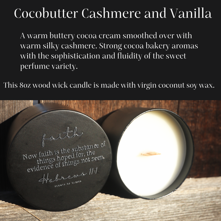 Faith Cocobutter Cashmere and Vanilla 8oz Wood Wick Candle