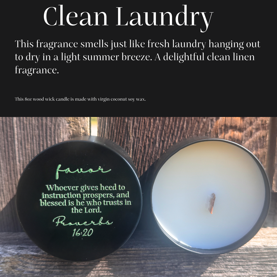 Favor Clean Laundry 8oz Wood Wick Candle