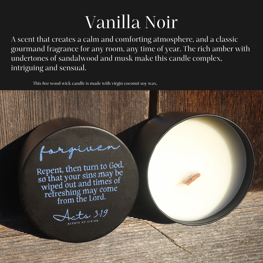Forgiven Vanilla Noir 8oz Wood Wick Candle